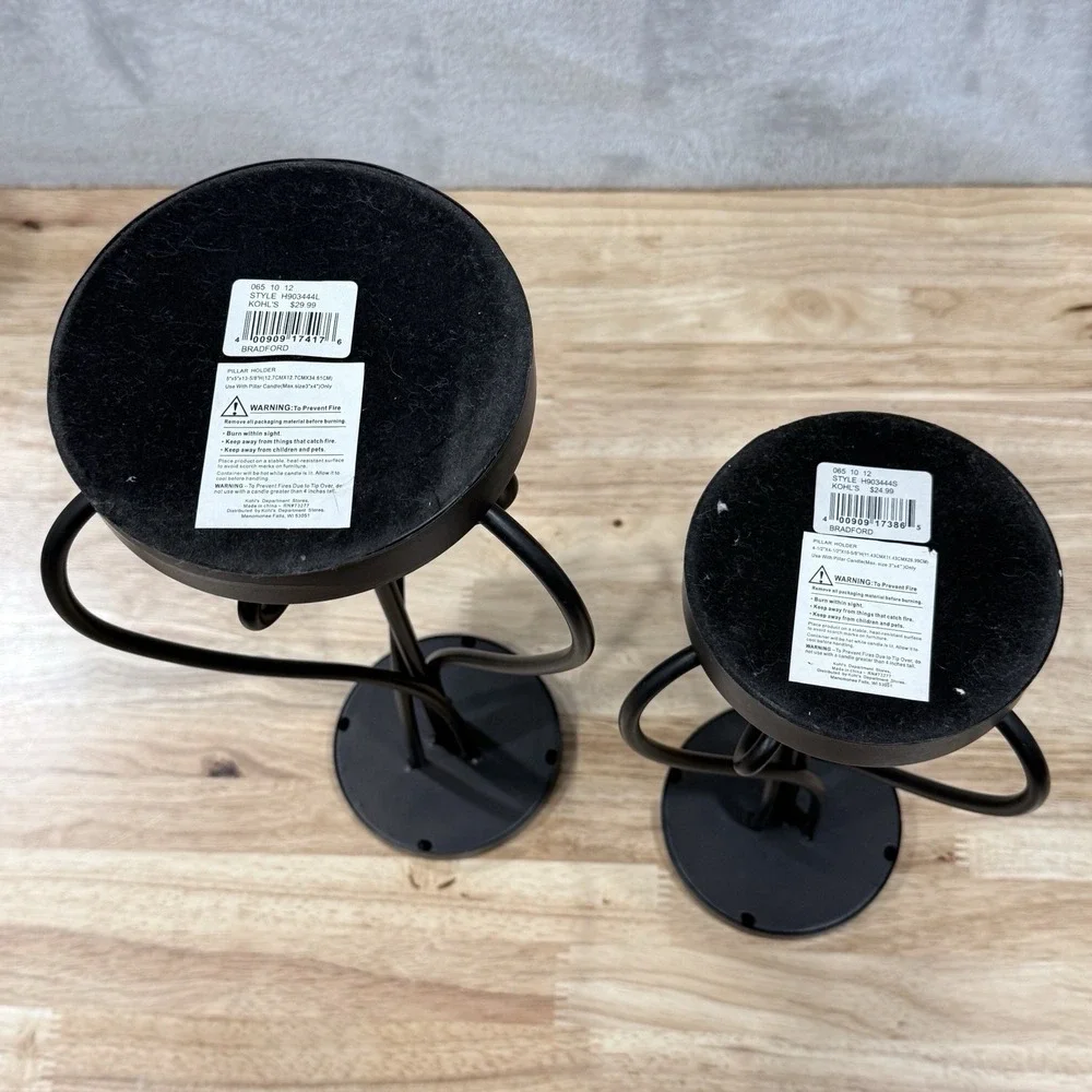 Black‎ Metal Pillar Candle Holders Set of 2 Tall 13.75